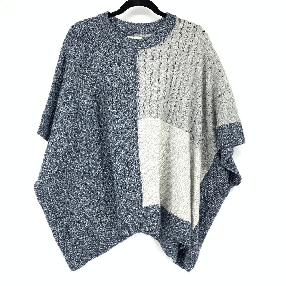 Lou & Grey Oversized Poncho Sweater Womens Size XS/S Blue Gray Colorblock